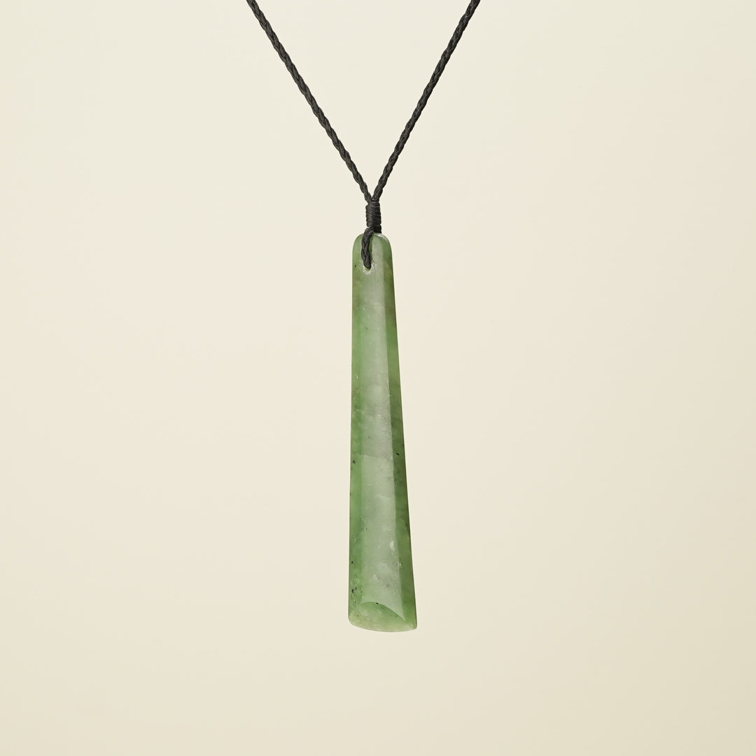 Toki Large Pounamu Pendant, Black Binding