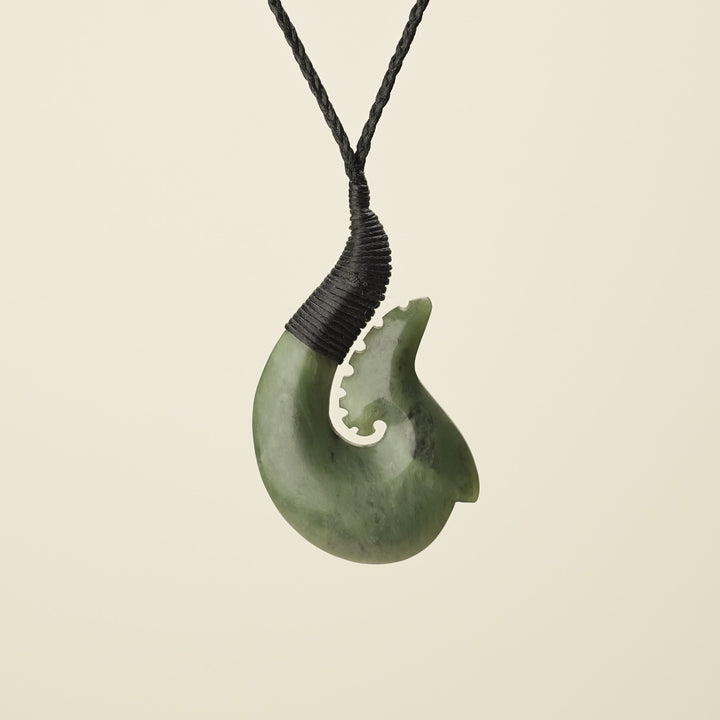 Hei Matau Whakarei Carved Large Pounamu Pendant