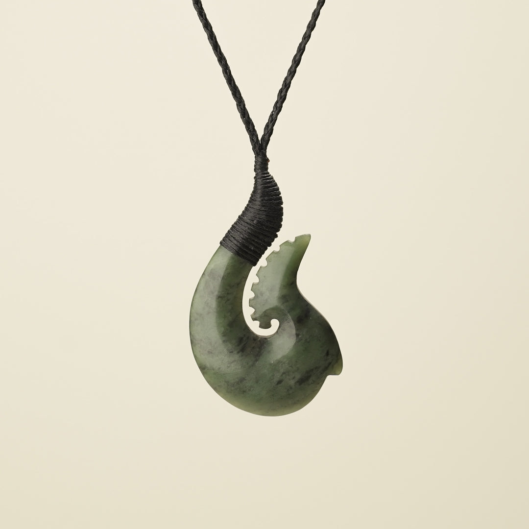 Hei Matau Whakarei Carved Large Pounamu Pendant