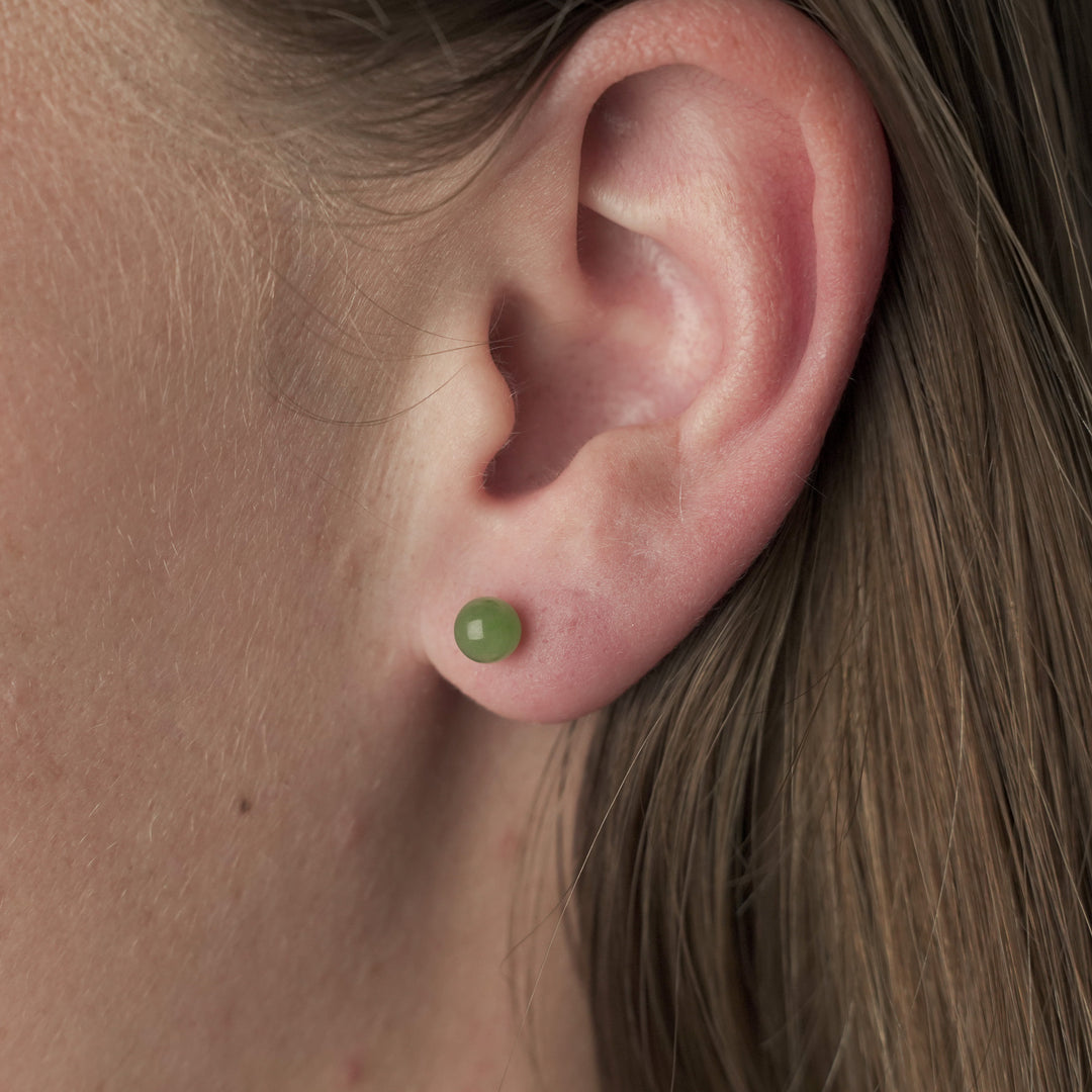 Bead Greenstone Stud Earrings 5mm