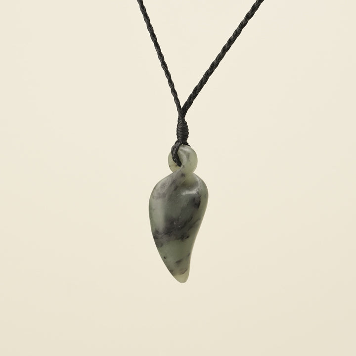 Pikorua Inanga Angled Small Pounamu Pendant, Black Binding
