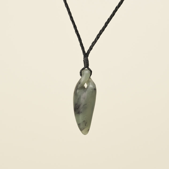 Pikorua Inanga Angled Small Pounamu Pendant, Black Binding