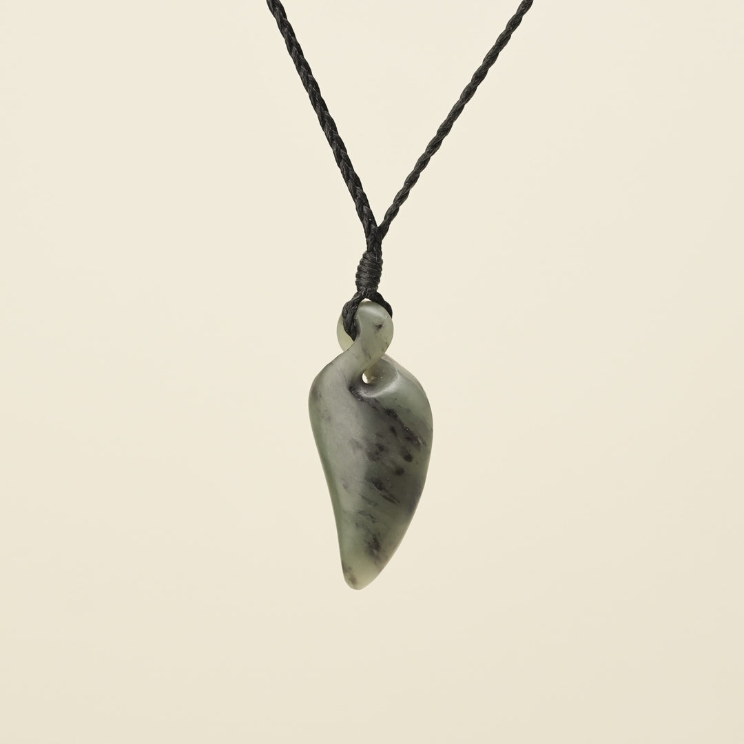 Pikorua Inanga Angled Small Pounamu Pendant, Black Binding