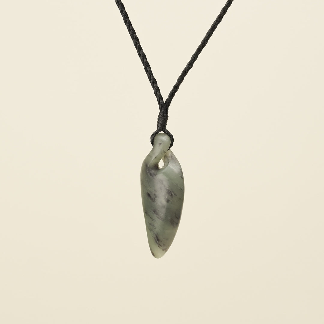Pikorua Inanga Angled Small Pounamu Pendant, Black Binding