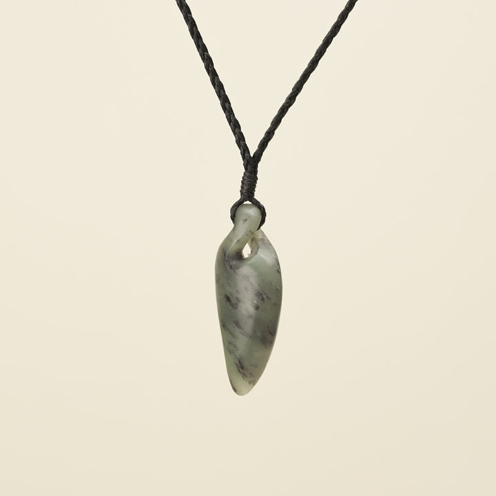 Pikorua Inanga Angled Small Pounamu Pendant, Black Binding