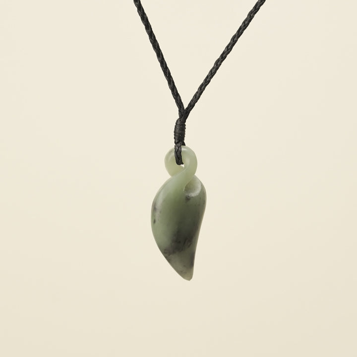 Pikorua Inanga Angled Small Pounamu Pendant, Black Binding