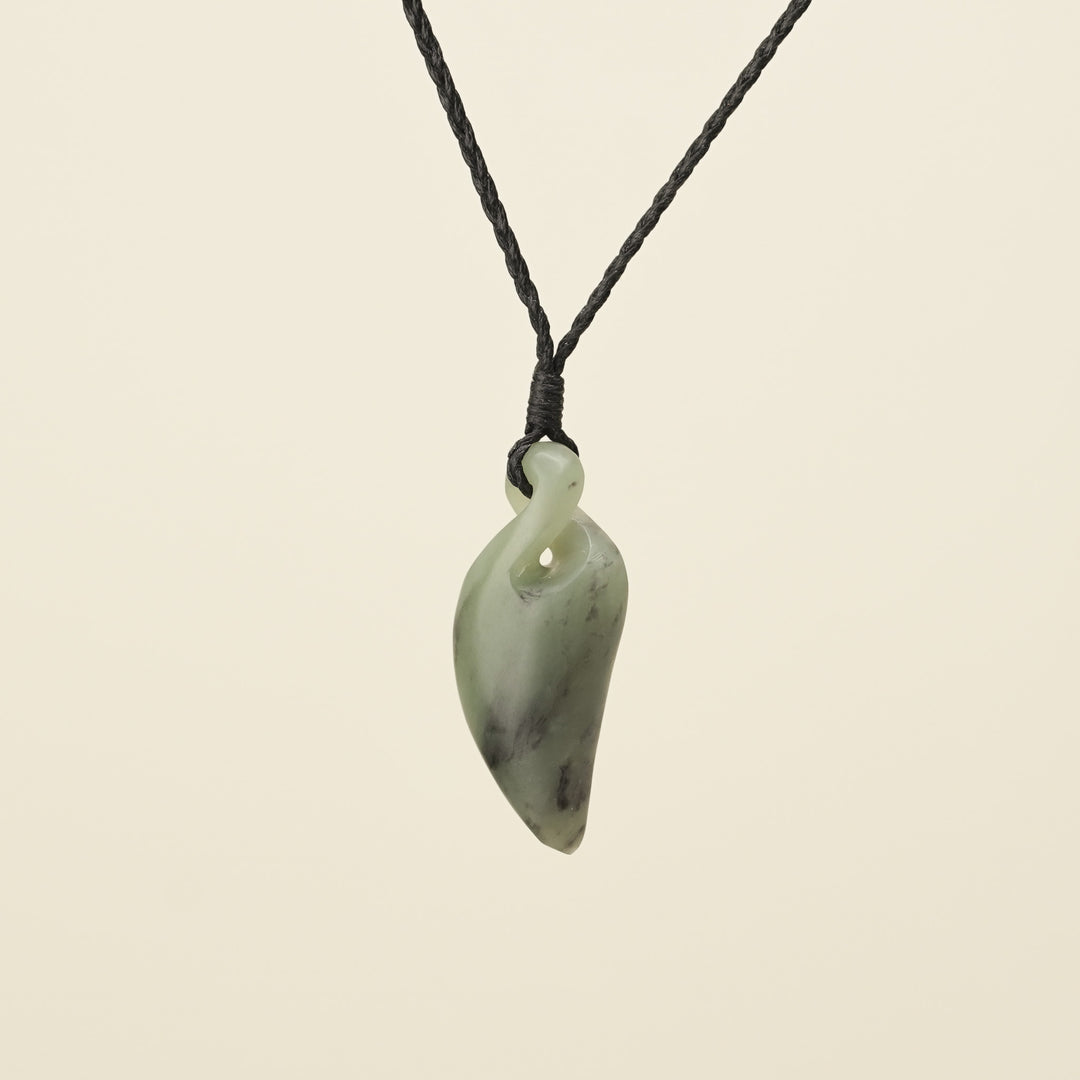 Pikorua Inanga Angled Small Pounamu Pendant, Black Binding