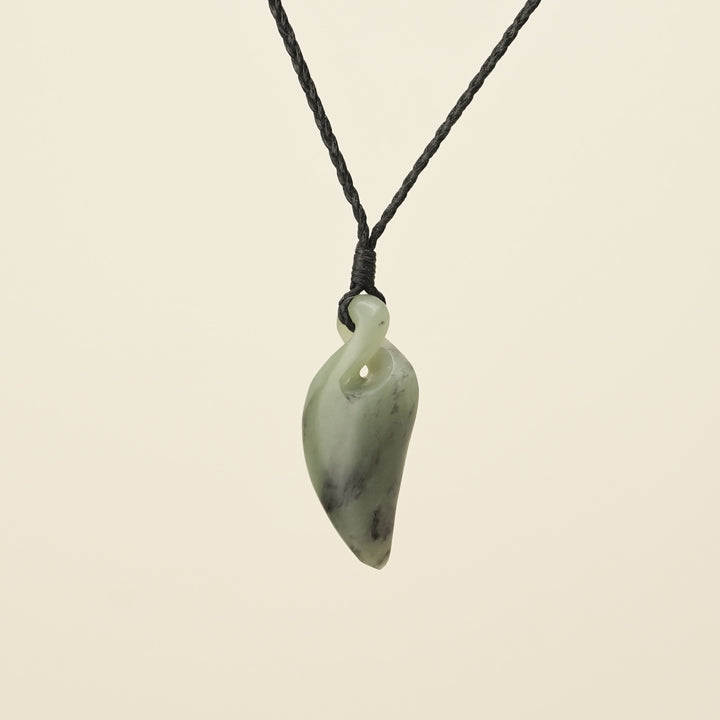 Pikorua Inanga Angled Small Pounamu Pendant, Black Binding