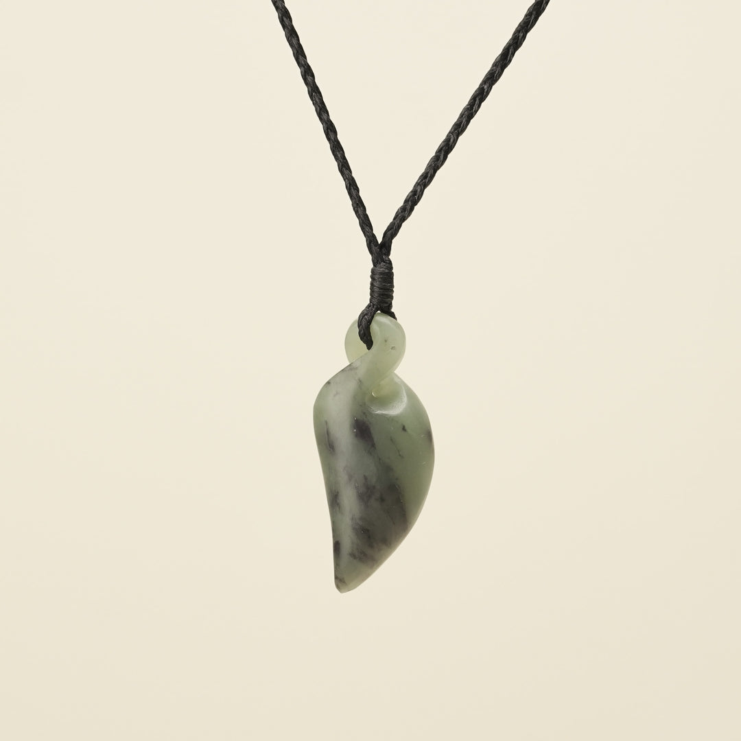 Pikorua Inanga Angled Small Pounamu Pendant, Black Binding