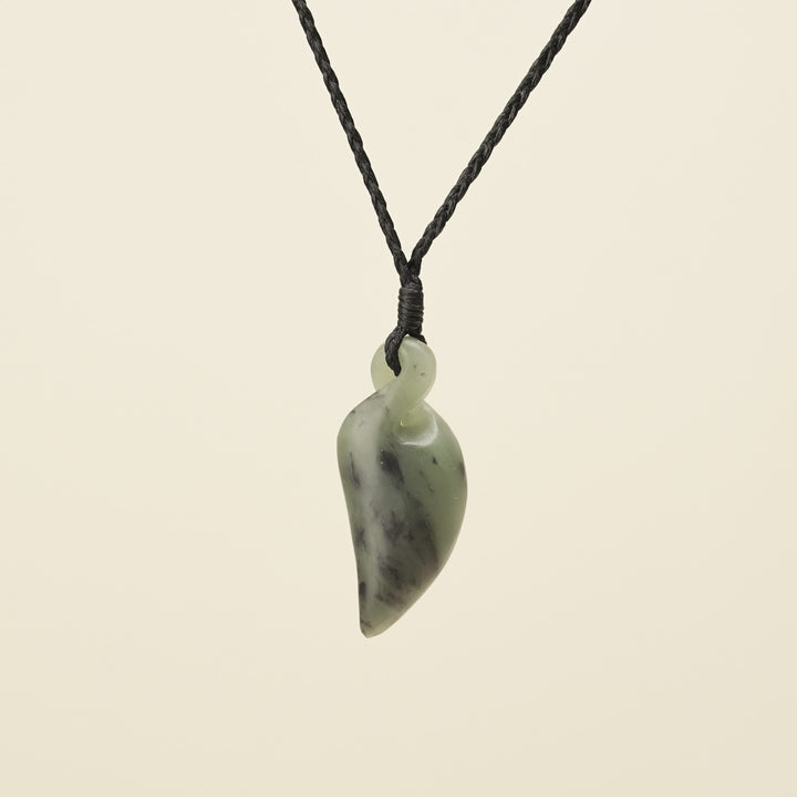 Pikorua Inanga Angled Small Pounamu Pendant, Black Binding