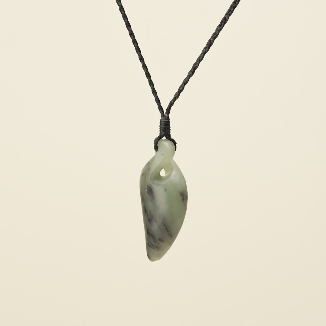 Pikorua Inanga Angled Small Pounamu Pendant, Black Binding