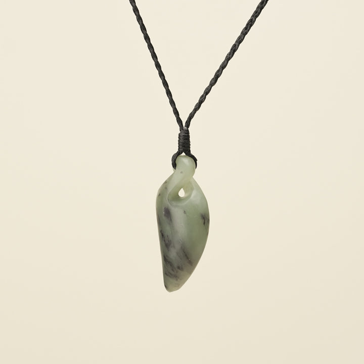 Pikorua Inanga Angled Small Pounamu Pendant, Black Binding