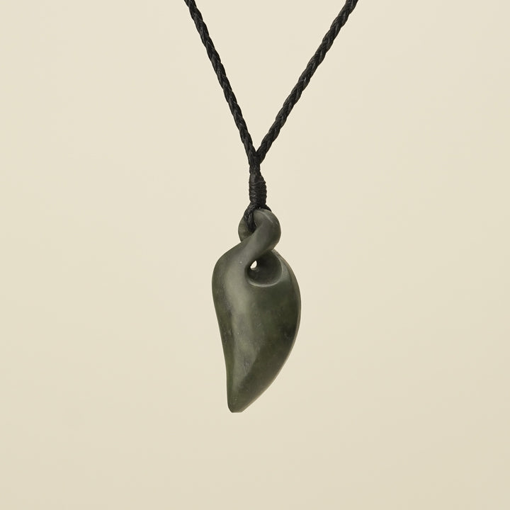 Pikorua Kawakawa Angled Small Pounamu Pendant, Black Binding