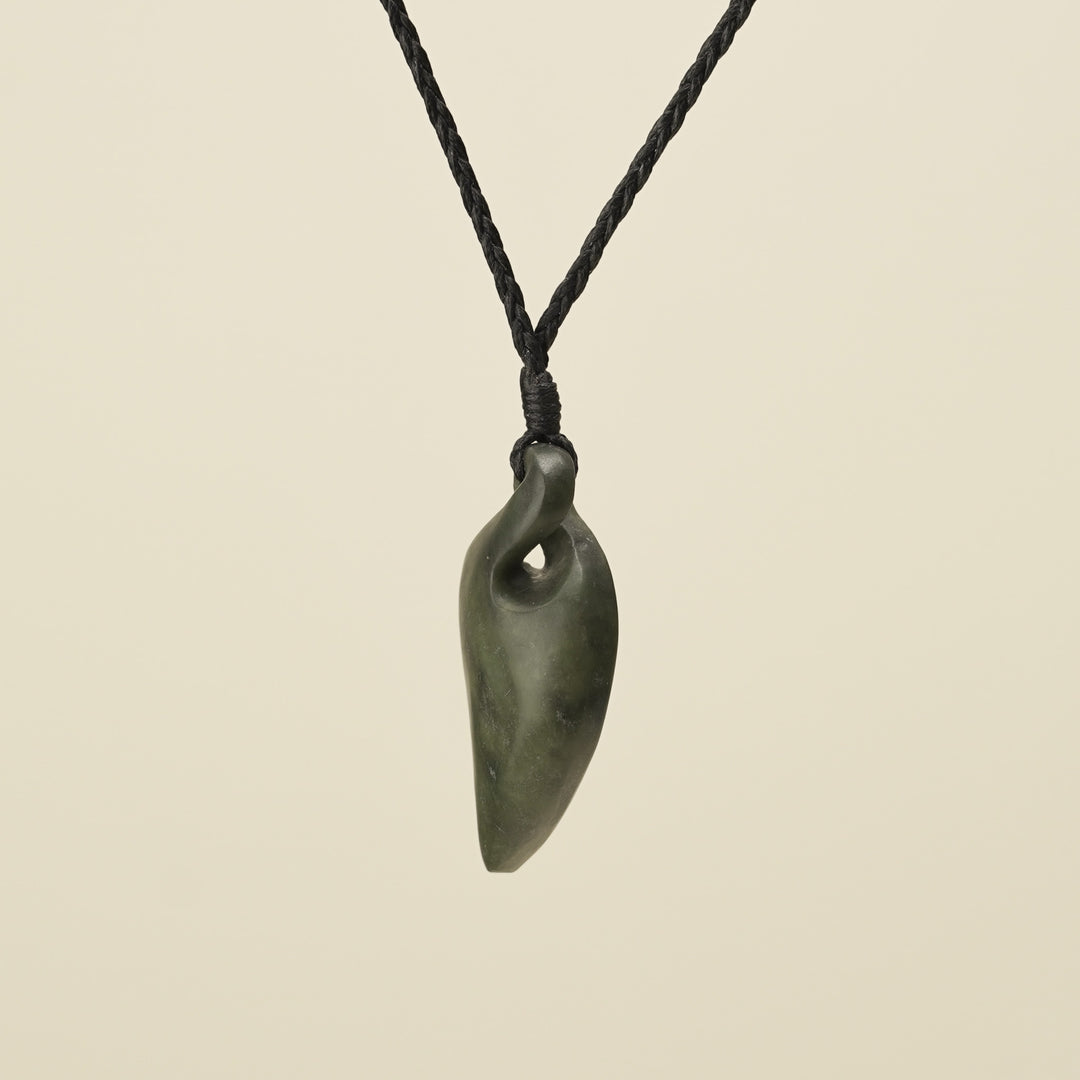 Pikorua Kawakawa Angled Small Pounamu Pendant, Black Binding