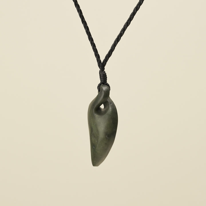 Pikorua Kawakawa Angled Small Pounamu Pendant, Black Binding