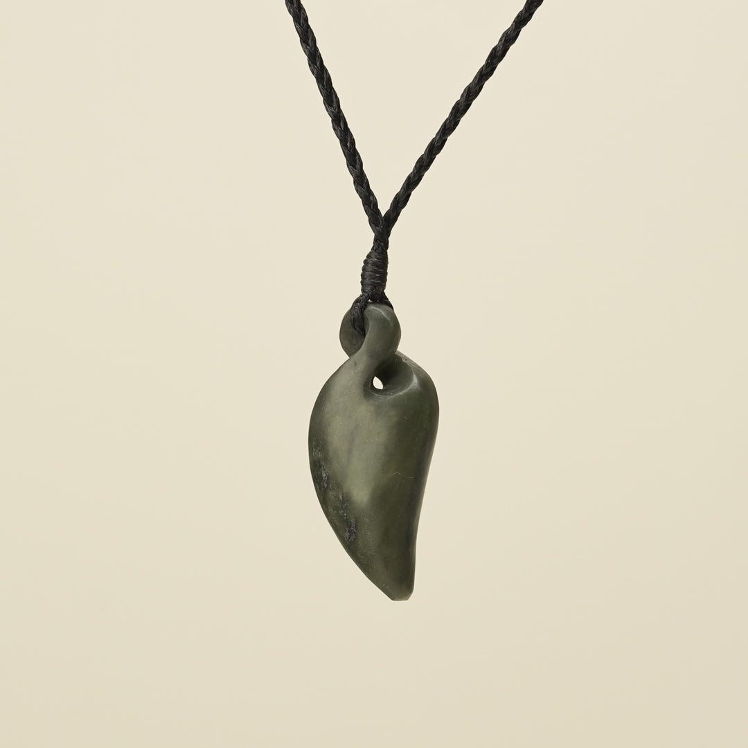 Pikorua Kawakawa Angled Small Pounamu Pendant, Black Binding