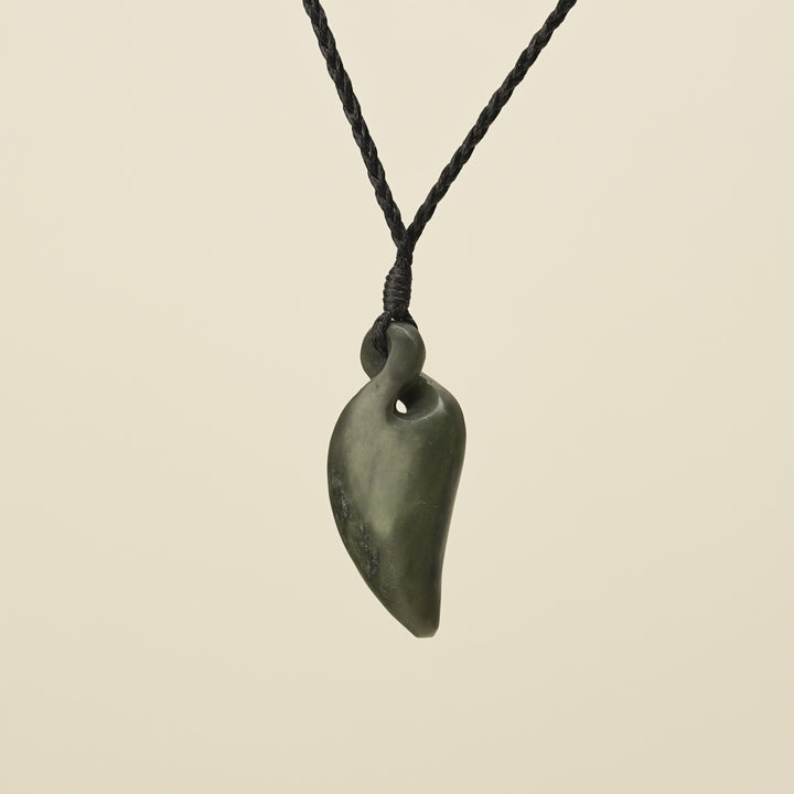 Pikorua Kawakawa Angled Small Pounamu Pendant, Black Binding