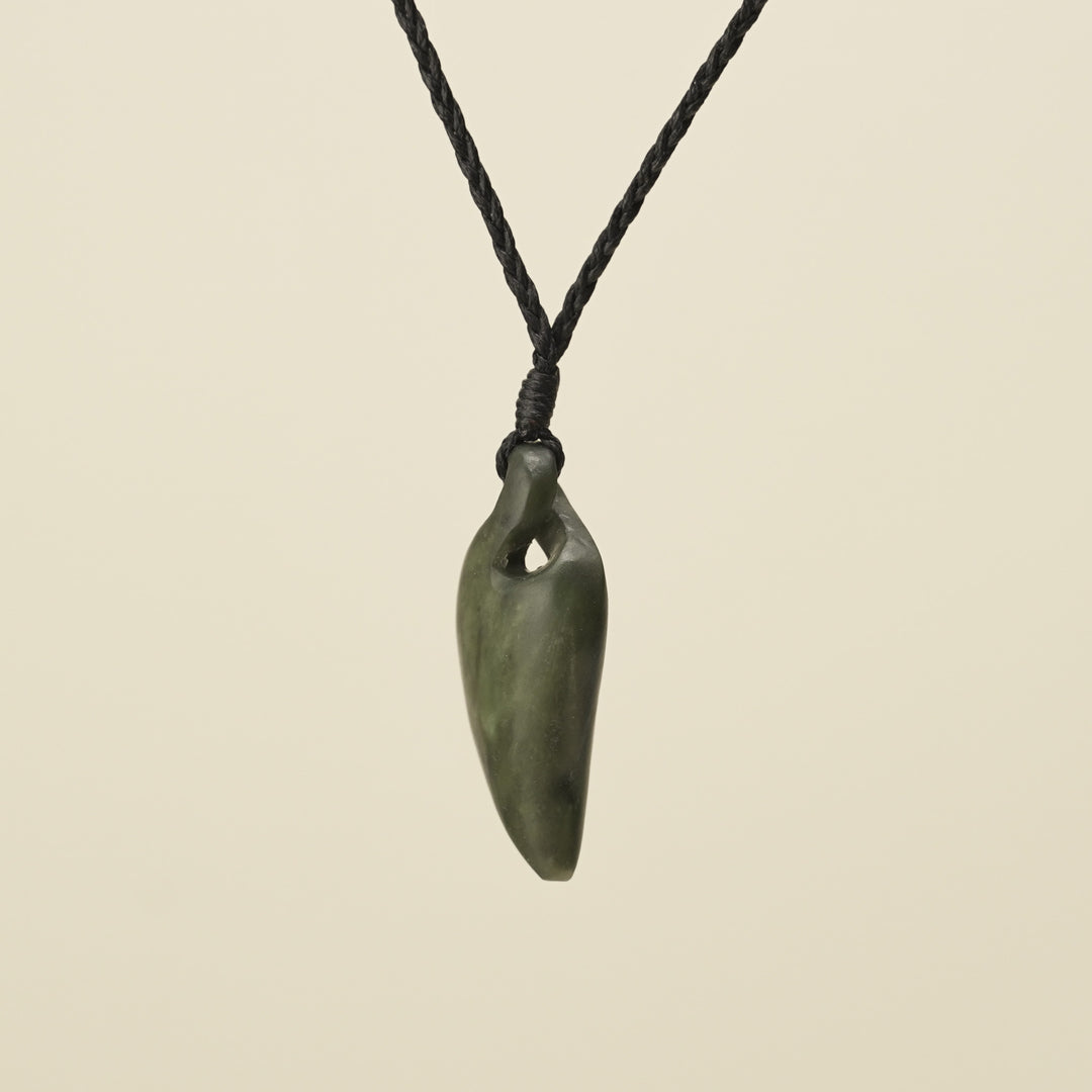 Pikorua Kawakawa Angled Small Pounamu Pendant, Black Binding