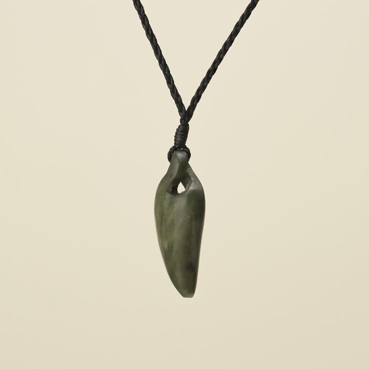 Pikorua Kawakawa Angled Small Pounamu Pendant, Black Binding