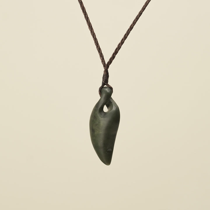 Pikorua Kawakawa Angled Small Pounamu Pendant, Brown Binding