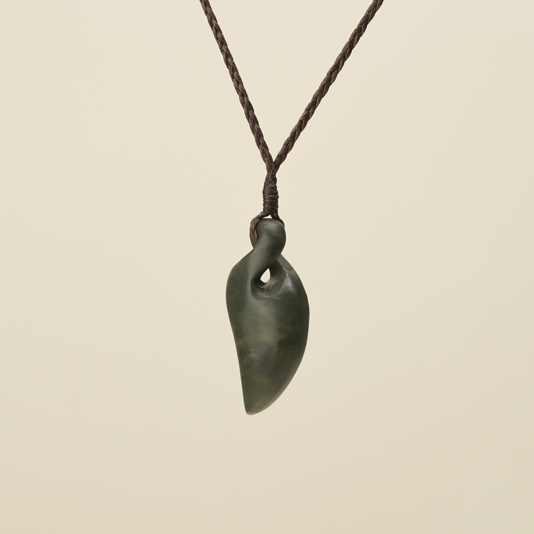Pikorua Kawakawa Angled Small Pounamu Pendant, Brown Binding