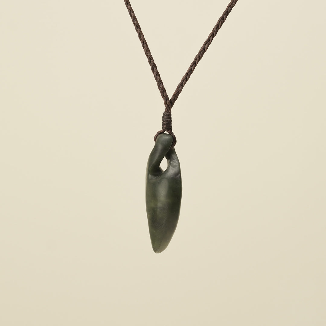 Pikorua Kawakawa Angled Small Pounamu Pendant, Brown Binding