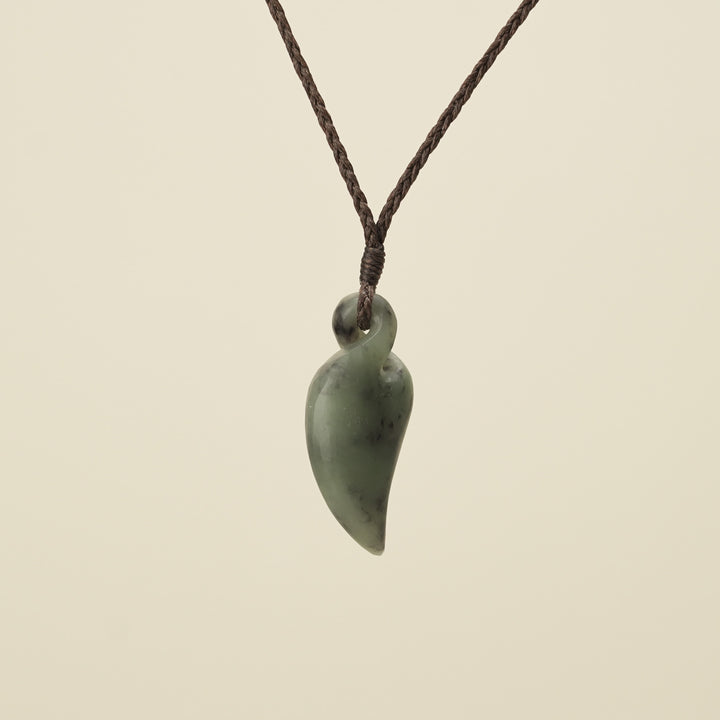Pikorua Inanga Angled Small Pounamu Pendant, Brown Binding