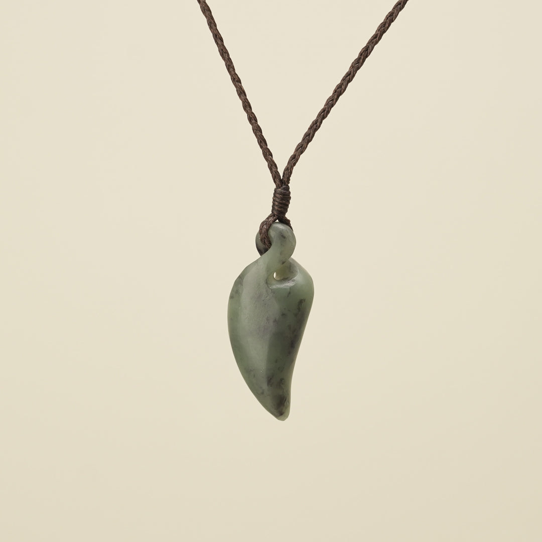 Pikorua Inanga Angled Small Pounamu Pendant, Brown Binding