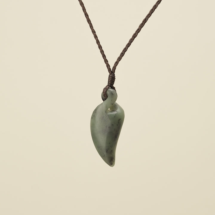 Pikorua Inanga Angled Small Pounamu Pendant, Brown Binding