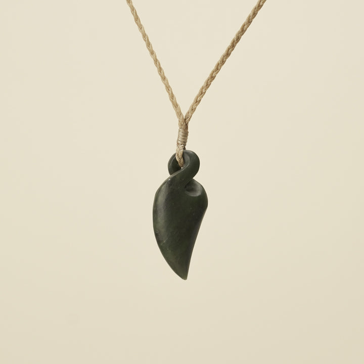 Pikorua Kawakawa Angled Small Pounamu Pendant, Tan Binding