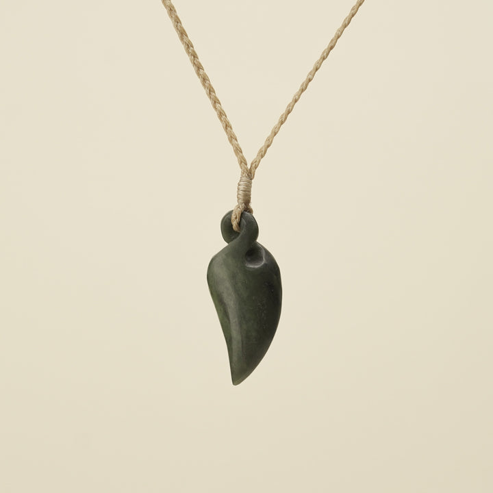 Pikorua Kawakawa Angled Small Pounamu Pendant, Tan Binding