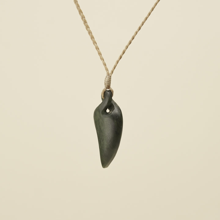 Pikorua Kawakawa Angled Small Pounamu Pendant, Tan Binding