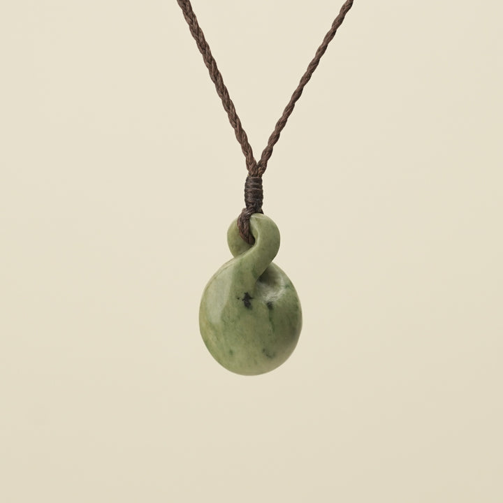 Pikorua Raukaraka Round Small Pounamu Pendant, Brown Binding