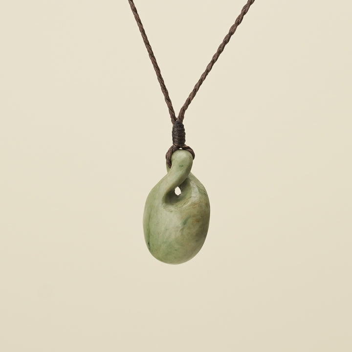 Pikorua Raukaraka Round Small Pounamu Pendant, Brown Binding
