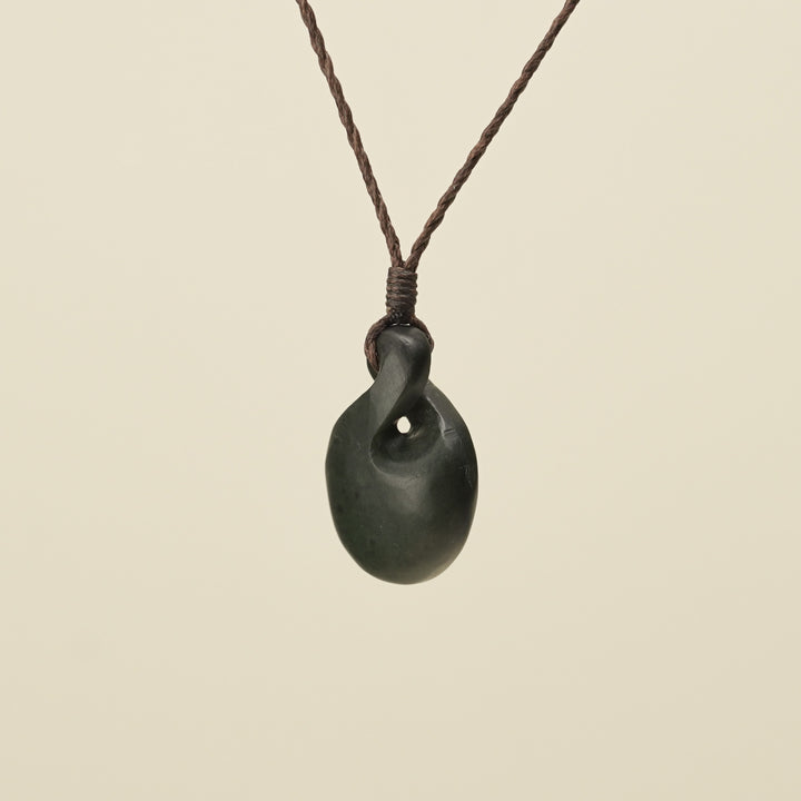 Pikorua Kawakawa Round Small Pounamu Pendant, Brown Binding