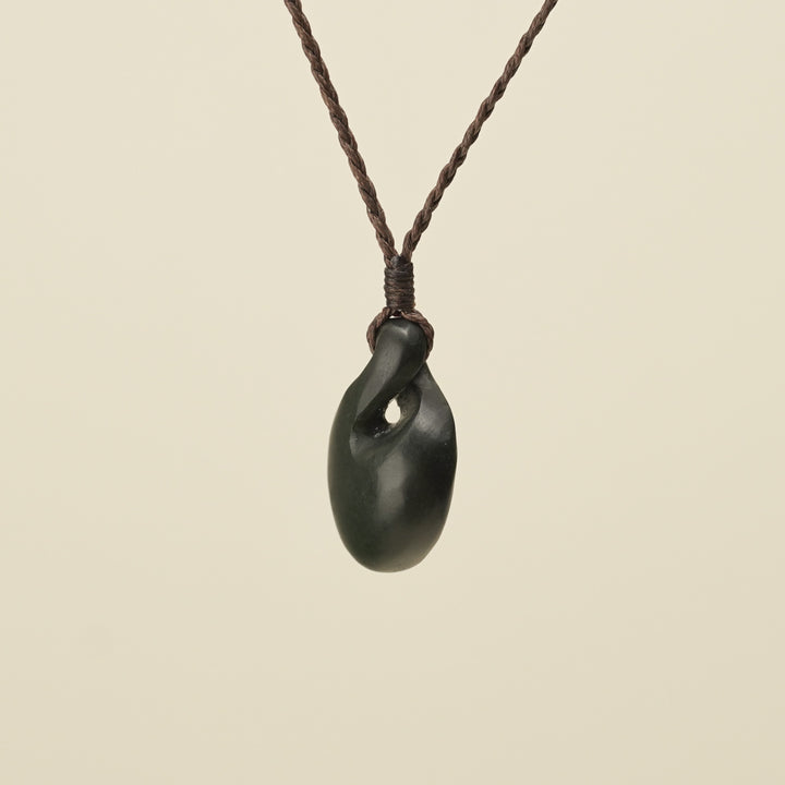 Pikorua Kawakawa Round Small Pounamu Pendant, Brown Binding