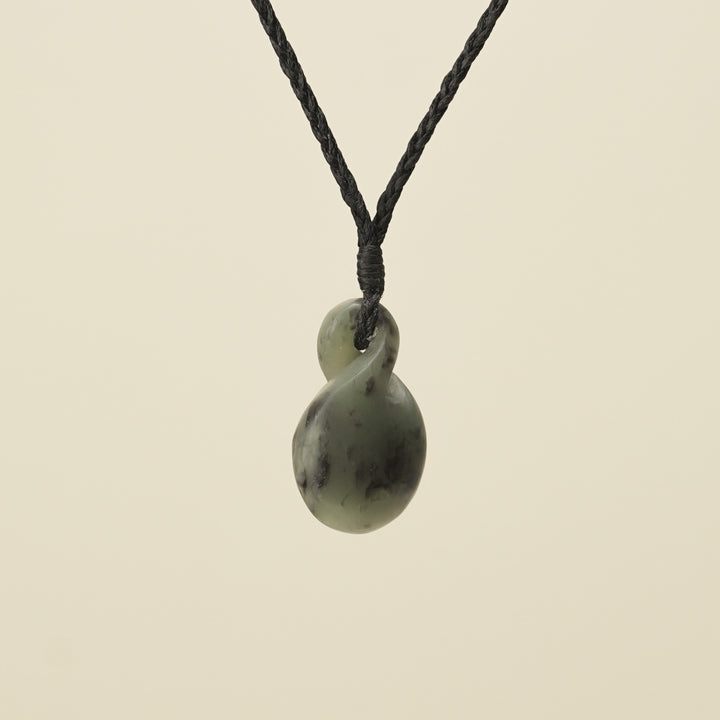 Pikorua Inanga Round Small Pounamu Pendant, Black Binding
