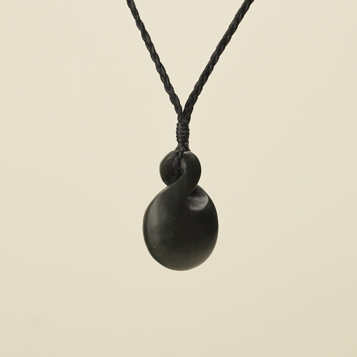 Pikorua Kawakawa Round Small Pounamu Pendant, Black Binding