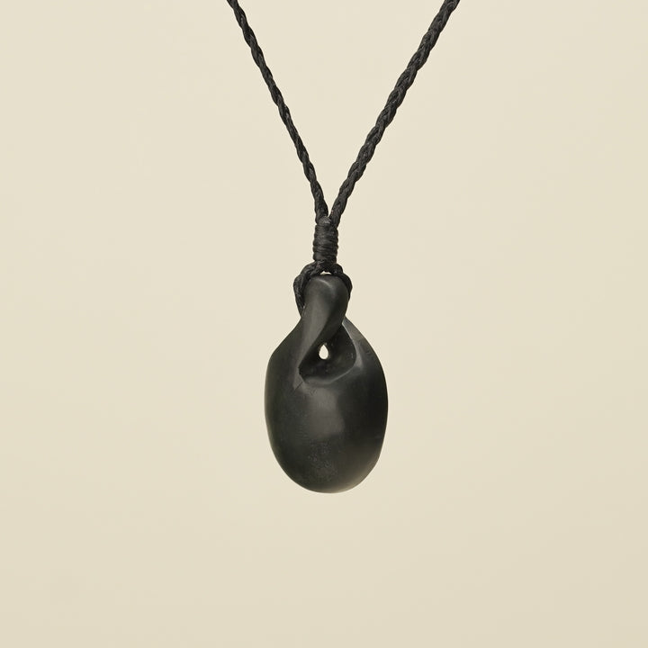 Pikorua Kawakawa Round Small Pounamu Pendant, Black Binding