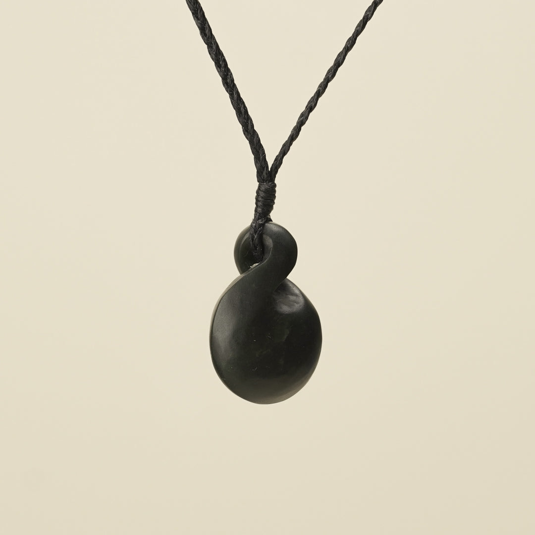 Pikorua Kawakawa Round Small Pounamu Pendant, Black Binding