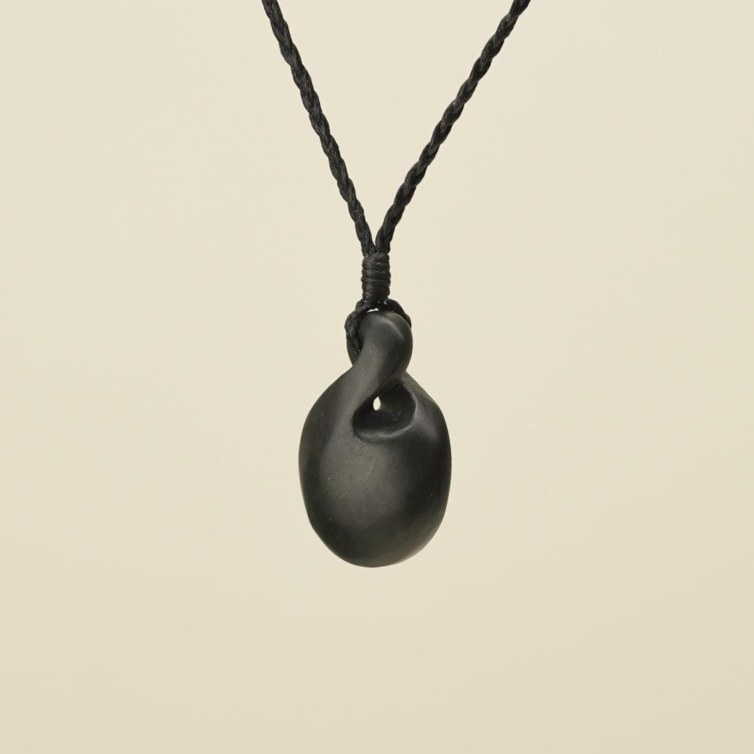 Pikorua Kawakawa Round Small Pounamu Pendant, Black Binding