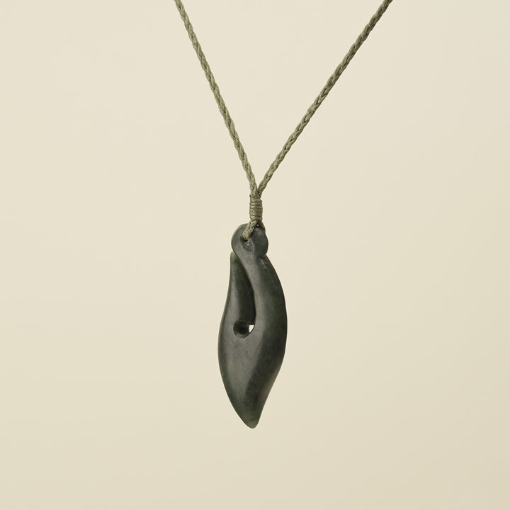 Hei Matau Kawakawa Small Pounamu Pendant, Khaki Binding