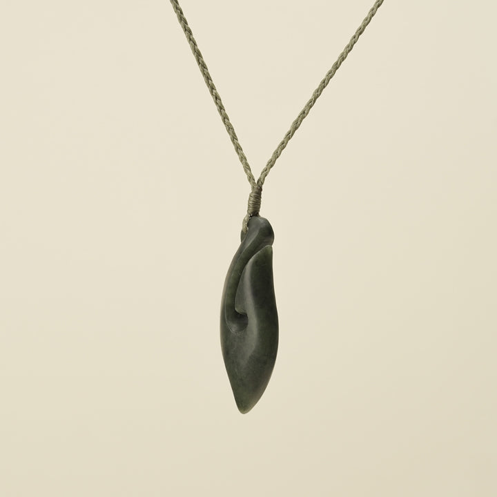 Hei Matau Kawakawa Small Pounamu Pendant, Khaki Binding