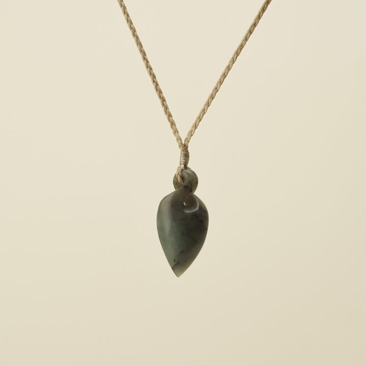 Pikorua Inanga Small Pounamu Pendant, Tan Binding