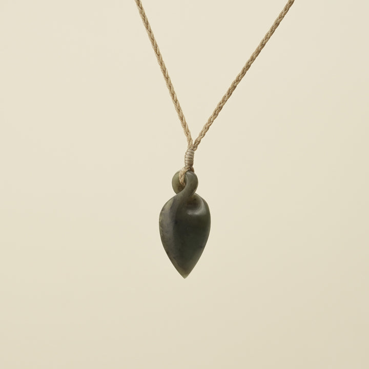 Pikorua Inanga Small Pounamu Pendant, Tan Binding