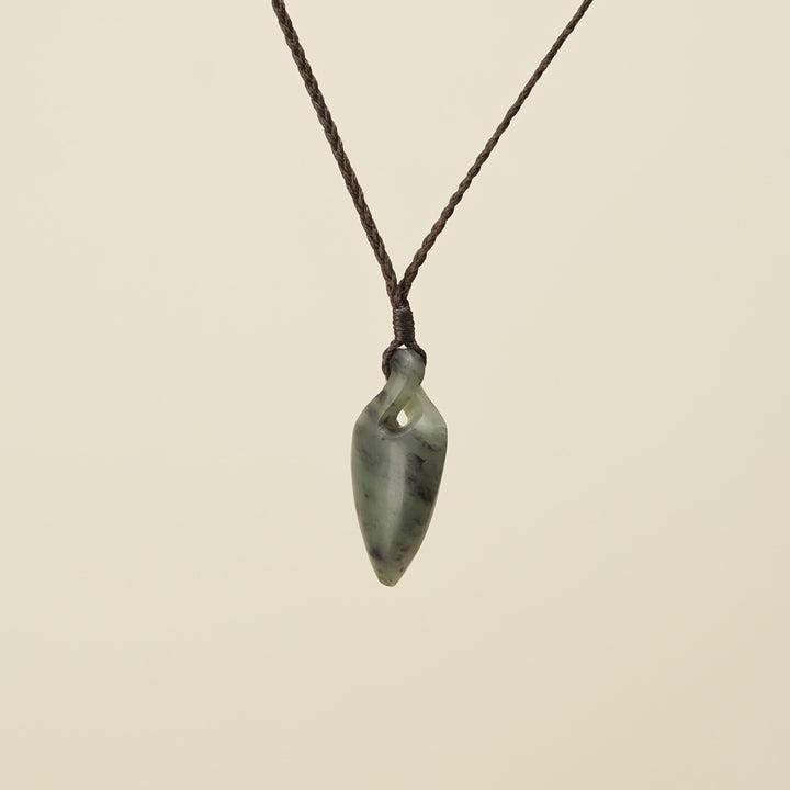 Pikorua Inanga Small Pounamu Pendant, Brown Binding