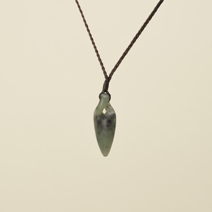 Pikorua Inanga Small Pounamu Pendant, Brown Binding