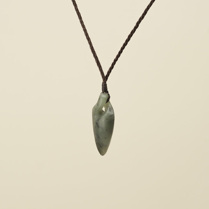Pikorua Inanga Small Pounamu Pendant, Brown Binding