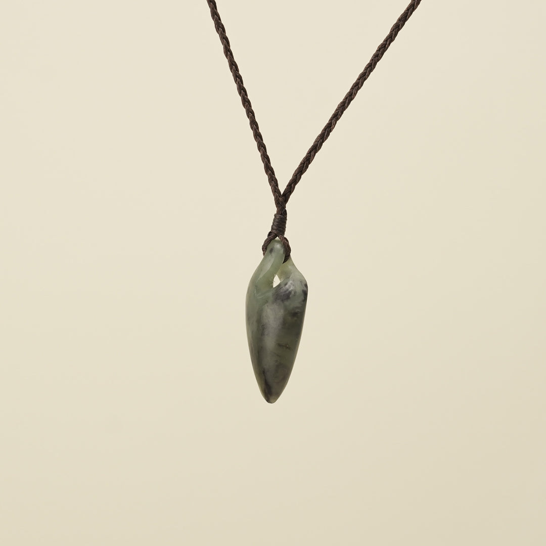 Pikorua Inanga Small Pounamu Pendant, Brown Binding
