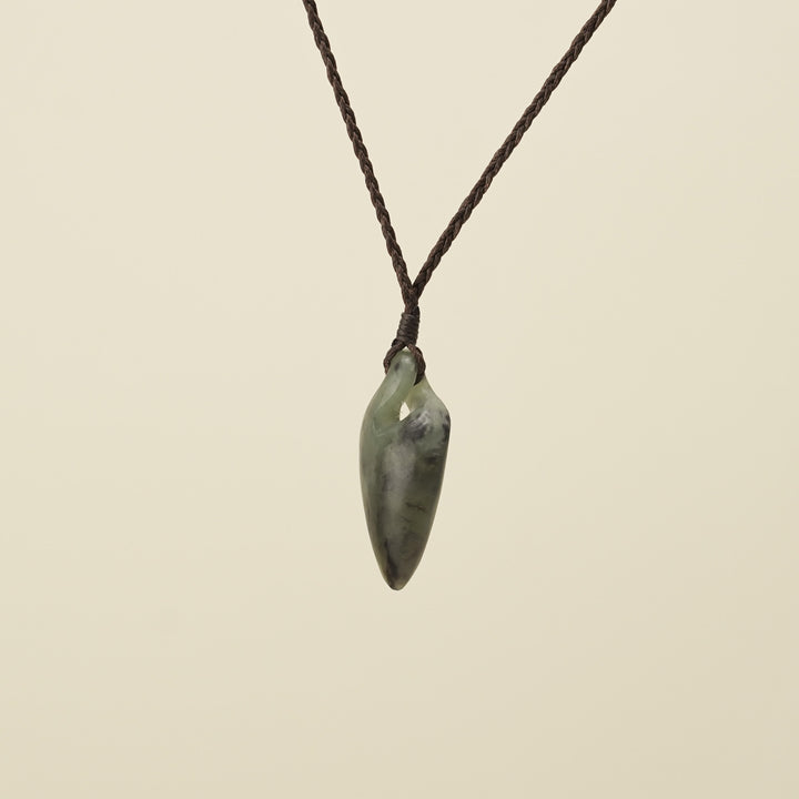 Pikorua Inanga Small Pounamu Pendant, Brown Binding